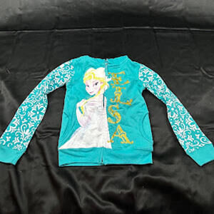 Disney Frozen Elsa Girls 6Y Green Zip Hoodie Tiara Hood Jacket